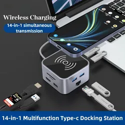 14 In 1 Type-C Docking Station 15W Wireless Charging Laptop Dex Expansion Dock USB C HUB HDMI 4K VGA TF SD RJ45 USB3.0 Adapter