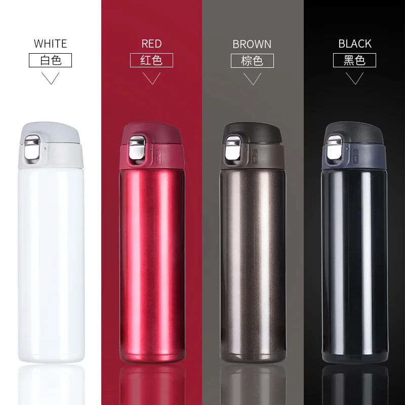 500ML Stainless Steel Water Bottle Vaccuum Bottle Bounce Cover Leakage-proof Eagle Mouth Vacuum Flasks Thermos Cup