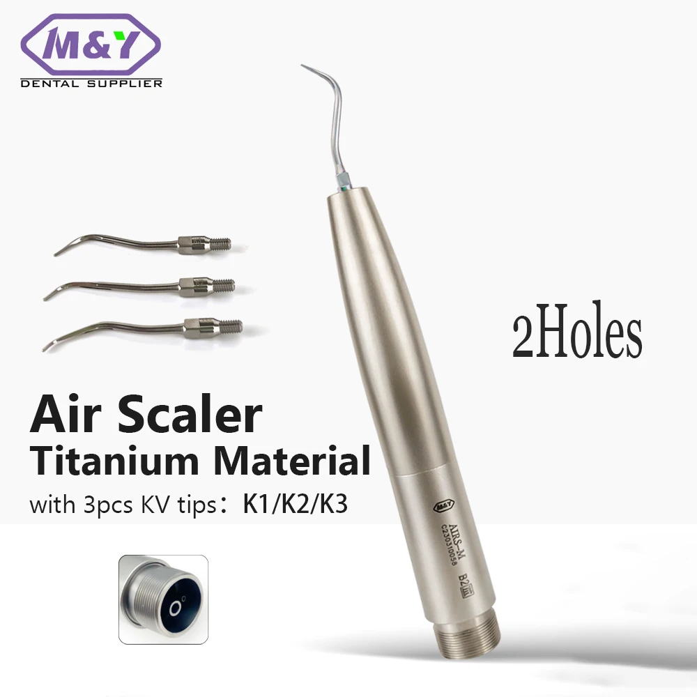 

Dental Titanium Air Scaler Handpiece 2Holes With 3 Tips K1K2K3 For KV Teeth Cleaning Whitening Scaling Dental Oral Care Tool