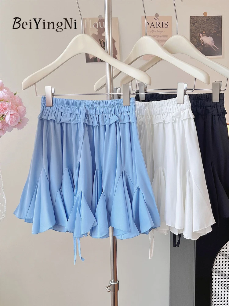 Beiyingni-minifalda tutú blanca para mujer, falda corta acampanada esponjosa, informal, con cintura elástica, Kawaii, coreana, 2025