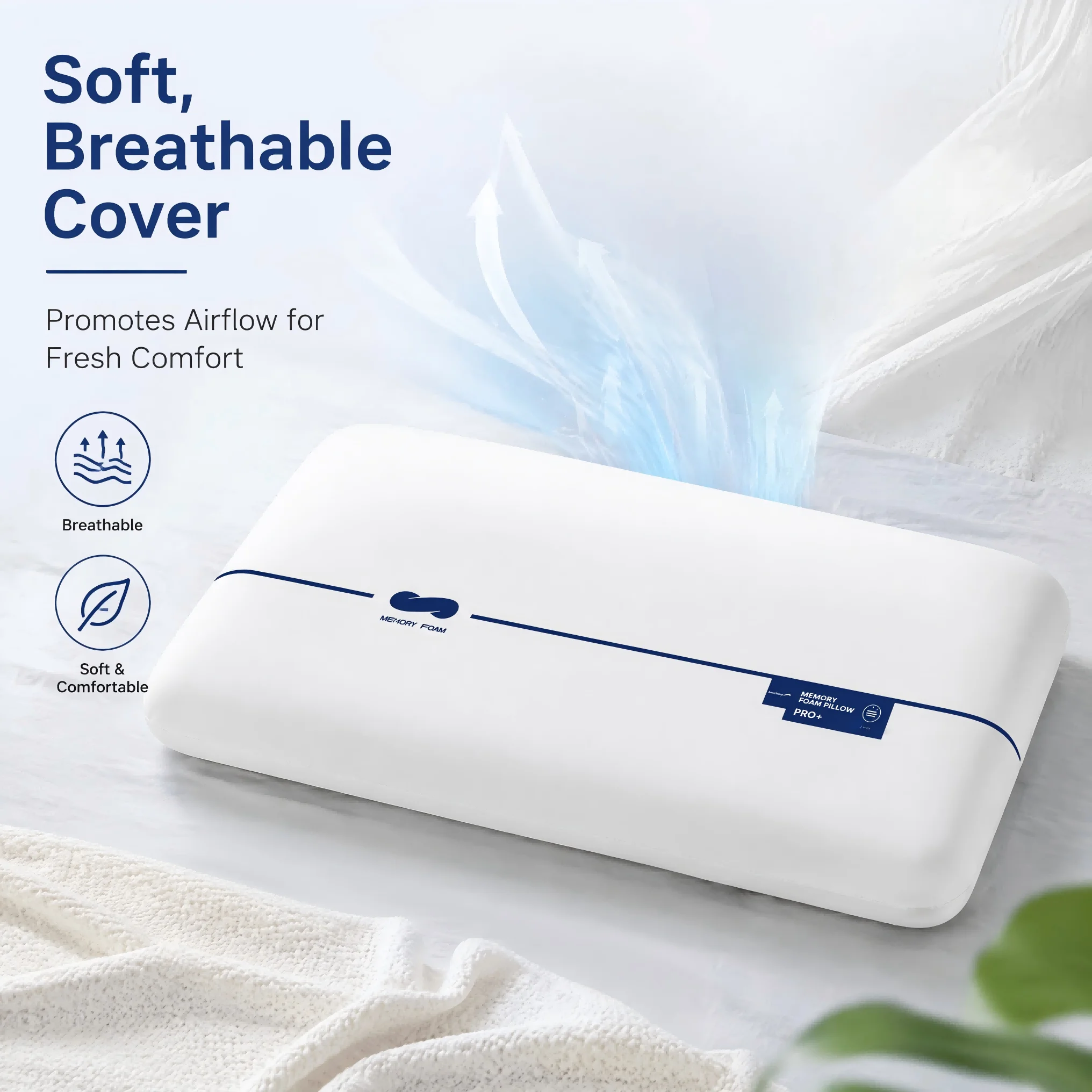 NexRest Memory Foam Pillow Insert for Sleeping, One-Piece Non-Shredded Molded Core Cool-Touch Fabric Responsive Rebound Neck Support, Fits 20x30 Inch Queen Pillowcase Vacuum Compressed, for Side Back Sleepers Home Use 1/2 Pack Optional