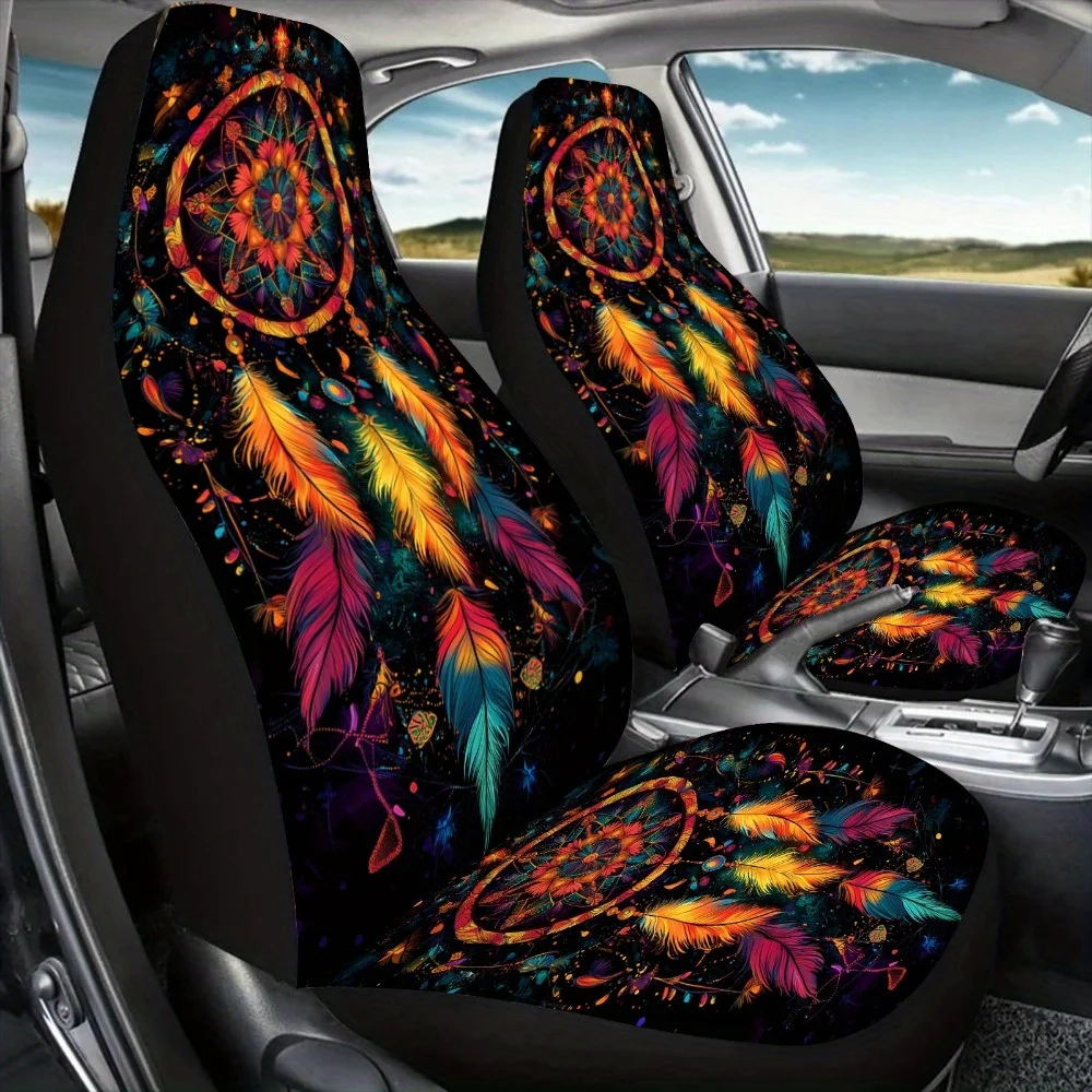 2pcs Colorful Wind Chime Print Car Seat Covers For Women And Men, Universal Auto Front Seat Protector Fits Car, SUV, Sedan, Truc