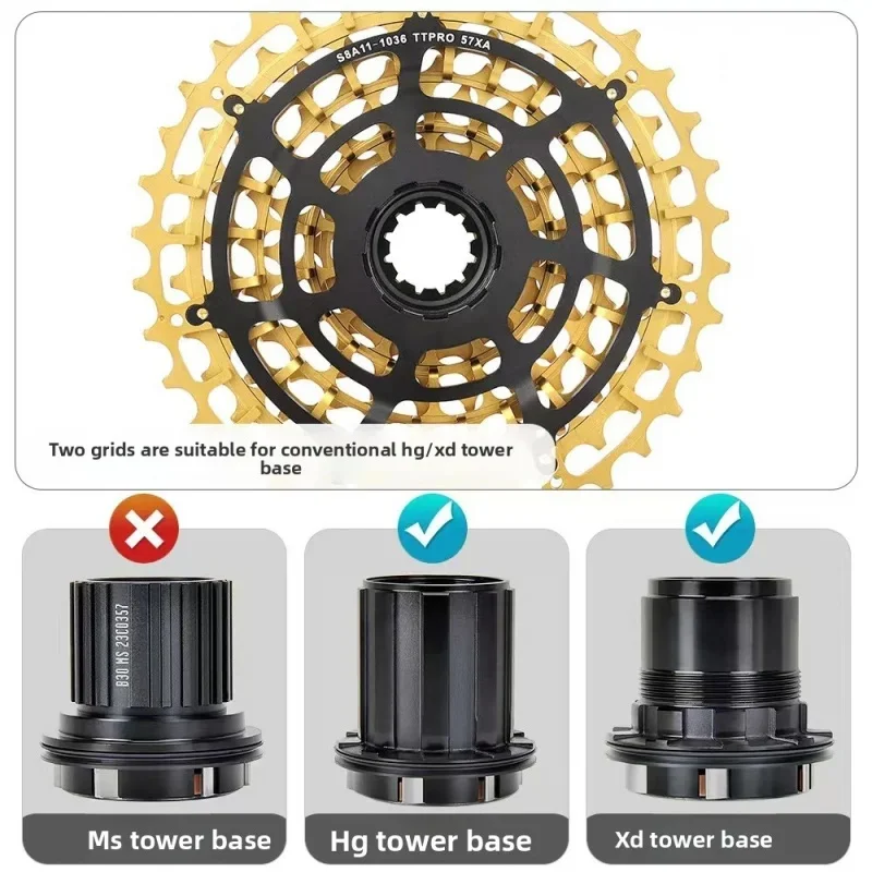 TTPRO CNC Hollow Ultralight Bicycle Cassette 11-Speed 28T/32T/34T/36T/42T, Compatible with HG/XD Hubs
