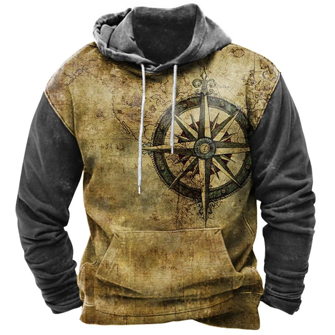 

Men's Vintage Compass Printing Y2k Hoodie Harajuku Tops Hooded Sweatshirt Winter Oversized Casual Clothes Streetwear Fashion