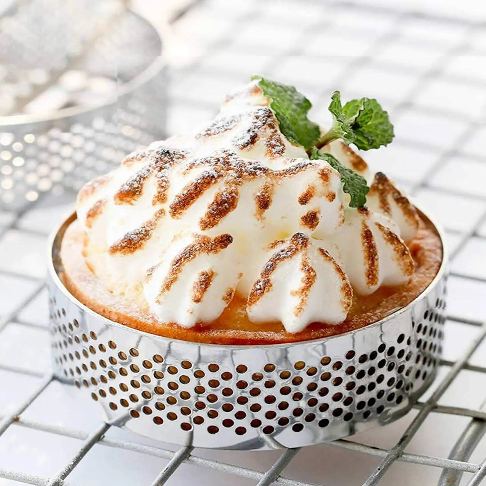 Anel de torta de aço inoxidável de 8 pces, anel de mousse de bolo perfurado termicamente redondo anel de torta enrolado dobro molde de metal 8cm