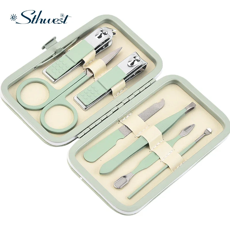 Ensemble de manucure 7 en 1, Kit pratique professionnel avec étui en cuir, coupe-ongles en acier inoxydable, outil de soins personnels