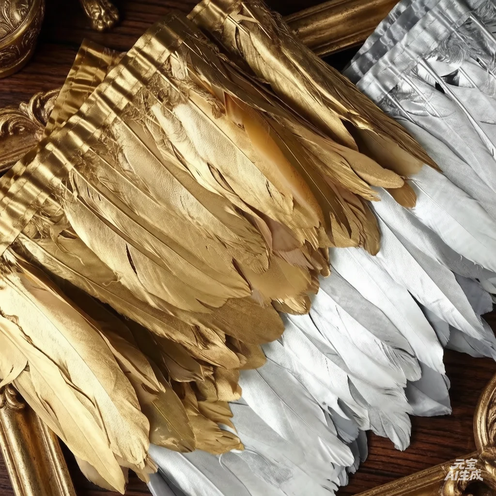 2yards Gold Silver Goose Feathers on Tape Tassel Fringe Trim Ribbon Geese Feather Clothes Flecos Sewing Trimmings Needlework