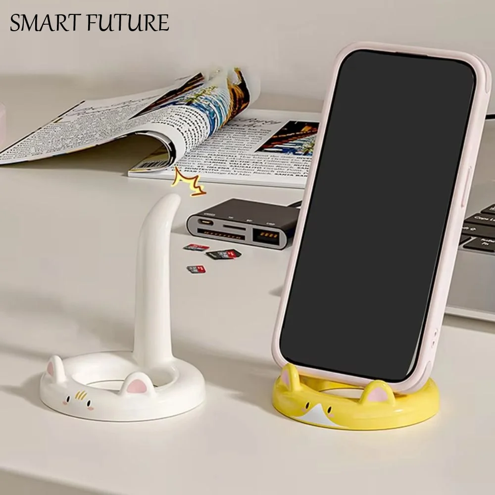 

Resin Cat Mobile Phone Holder Figure Model Craft Ornaments Cat Desktop Stand Cartoon Portable Cat Shape Phone Bracket Kids Gift