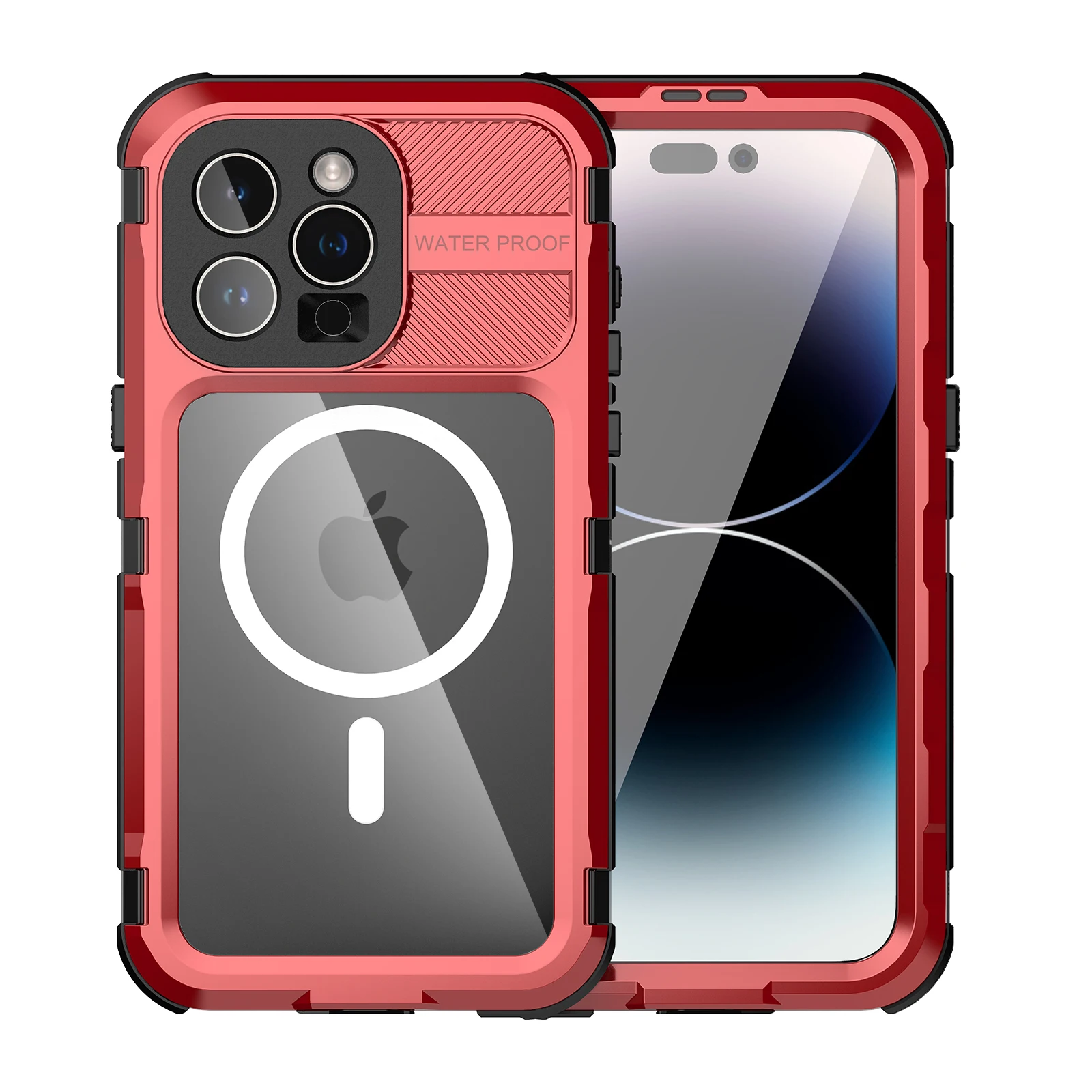 360 Waterproof Metal Case For iPhone 15 Pro Max 16Pro Magnetic Wireless Charging Diving Swimming Shockproof Case Full Protection
