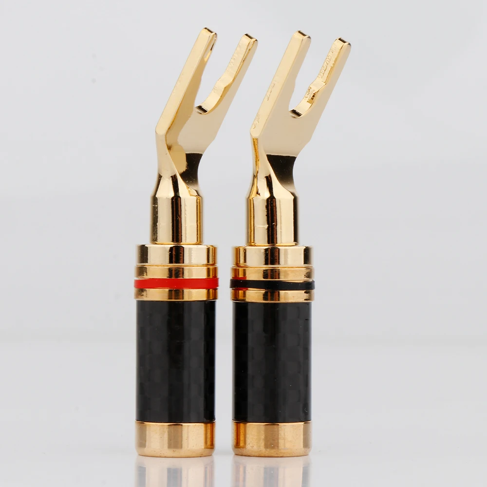 Hi-End SY1532 Brass with 24K Gold Plated Locking Screw Y- Spade Plug Speaker Cable Wire Connector 7.5mm Diameter