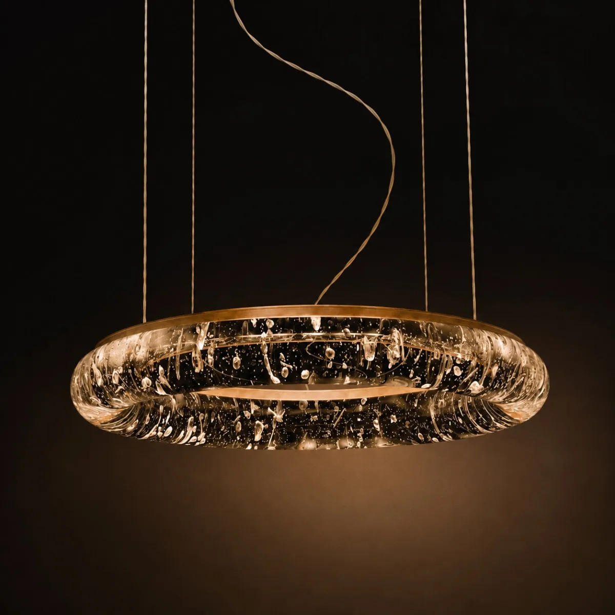 Italian Modern 2026 Clear Bubble Glass Ring Pendant Light Rose Gold Frame LED Chandelier for Villa Living Room Dining Table