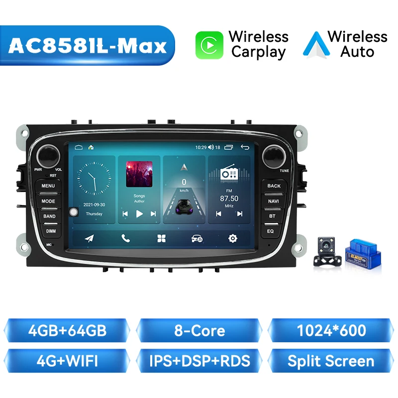 Draadloze Carplay Android Auto Radio Speler Voor Ford Focus 2 Mondeo S Max C Mondeo Galaxy Transit Connect 2010 Kuga Auto Multimedia