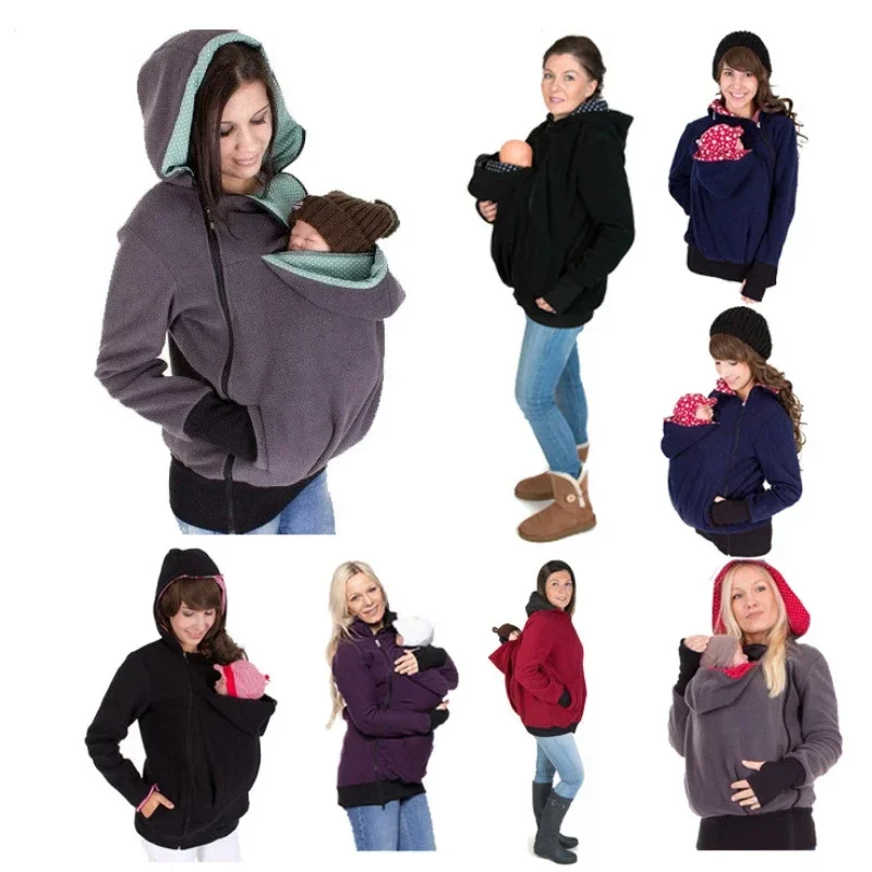 Mother Kangaroo Hoodies Maternity Jacket Thick Coat Pregnant Women Sweater Parenting Child Winter Autumn Spring 2024 Clothes