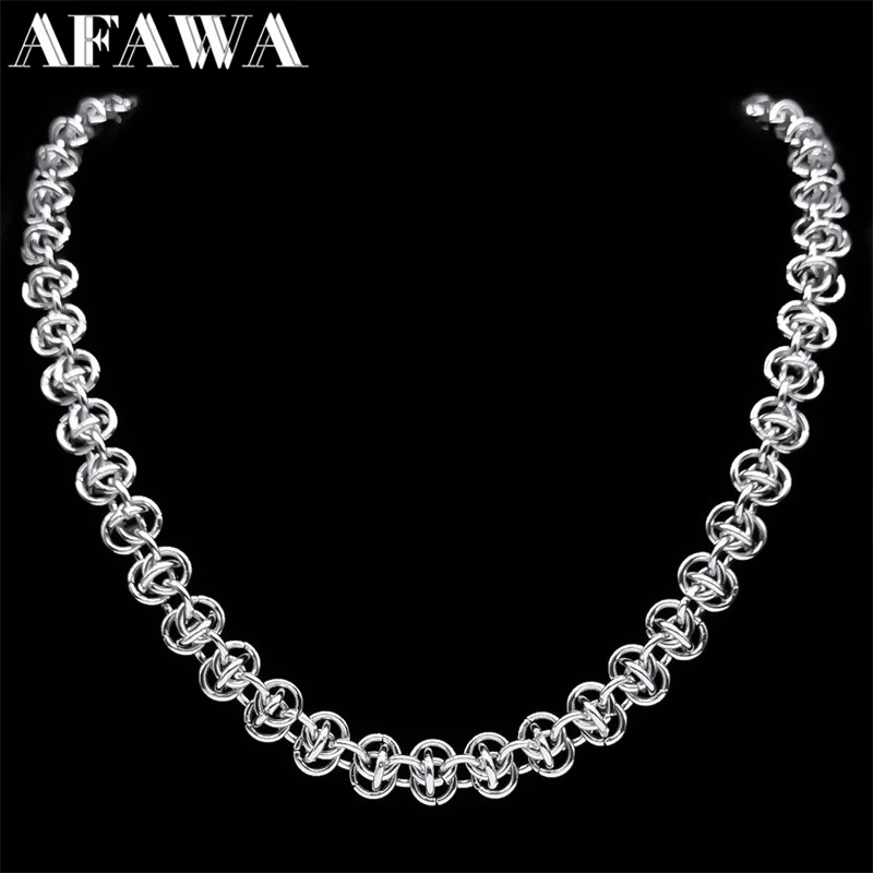 

Hiphop Round Circle Male Chains Necklace for Women Men Silver Color Stainless Steel Link Chain Bracelet Jewelry collar hombre