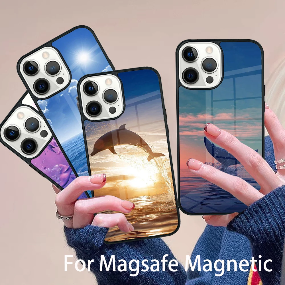 

Dolphin Phone Case Magesafe Magnetic Wireless Charge Cover For IPhone 16 11 12 13 14 15 Pro Max Plus Mini