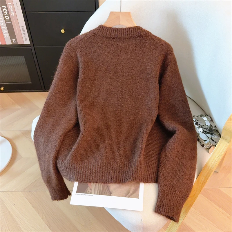 Korean Sweet Knitted Cardigan Women Autumn Bow Print Kawaii Preppy Sweater Female Long Sleeve O Neck Loose Casual Button Tops