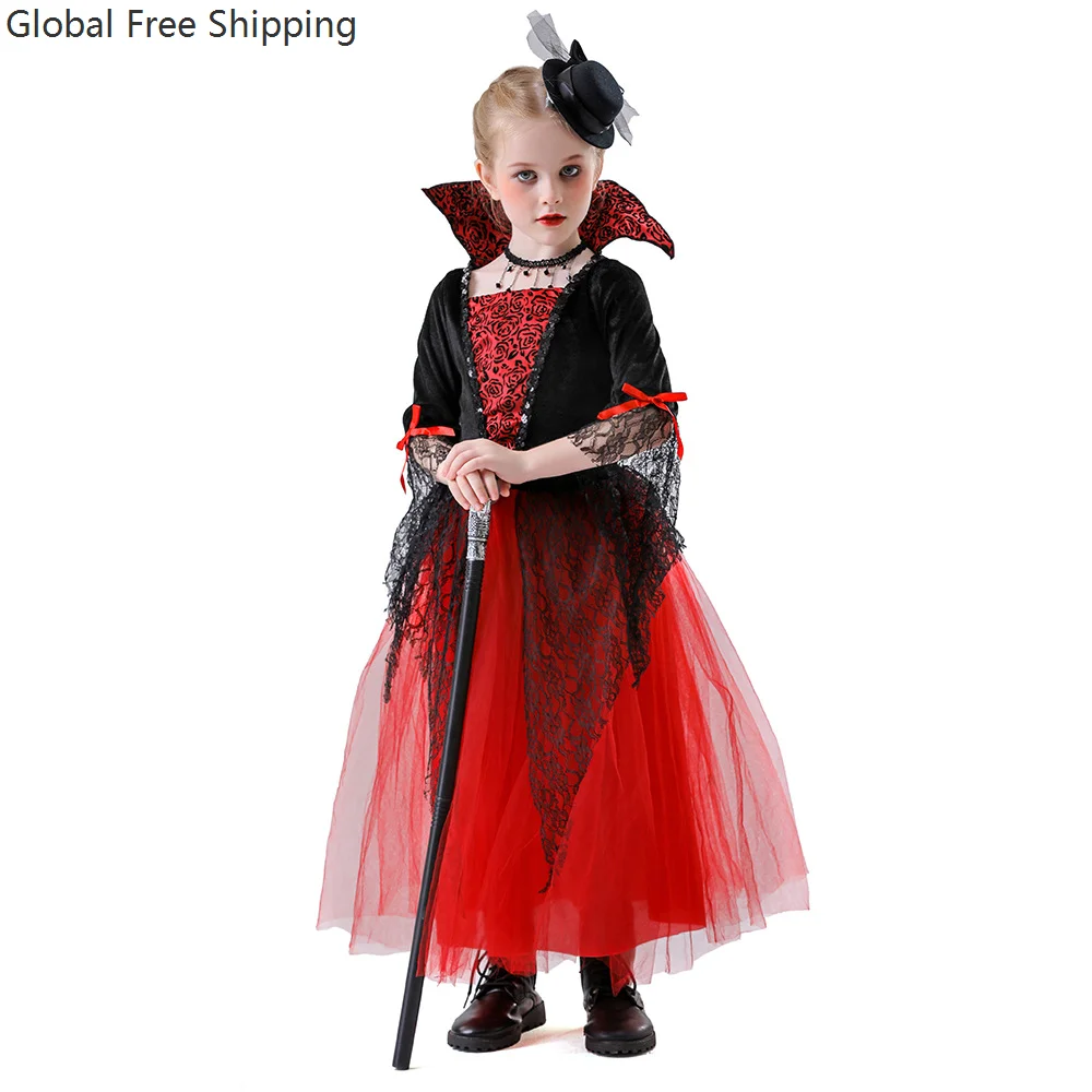 

Halloween Party Children's Costume Girl Red Vampire Little Devil Witch Dress Cosplay Stage Performance Costume Princess Gown