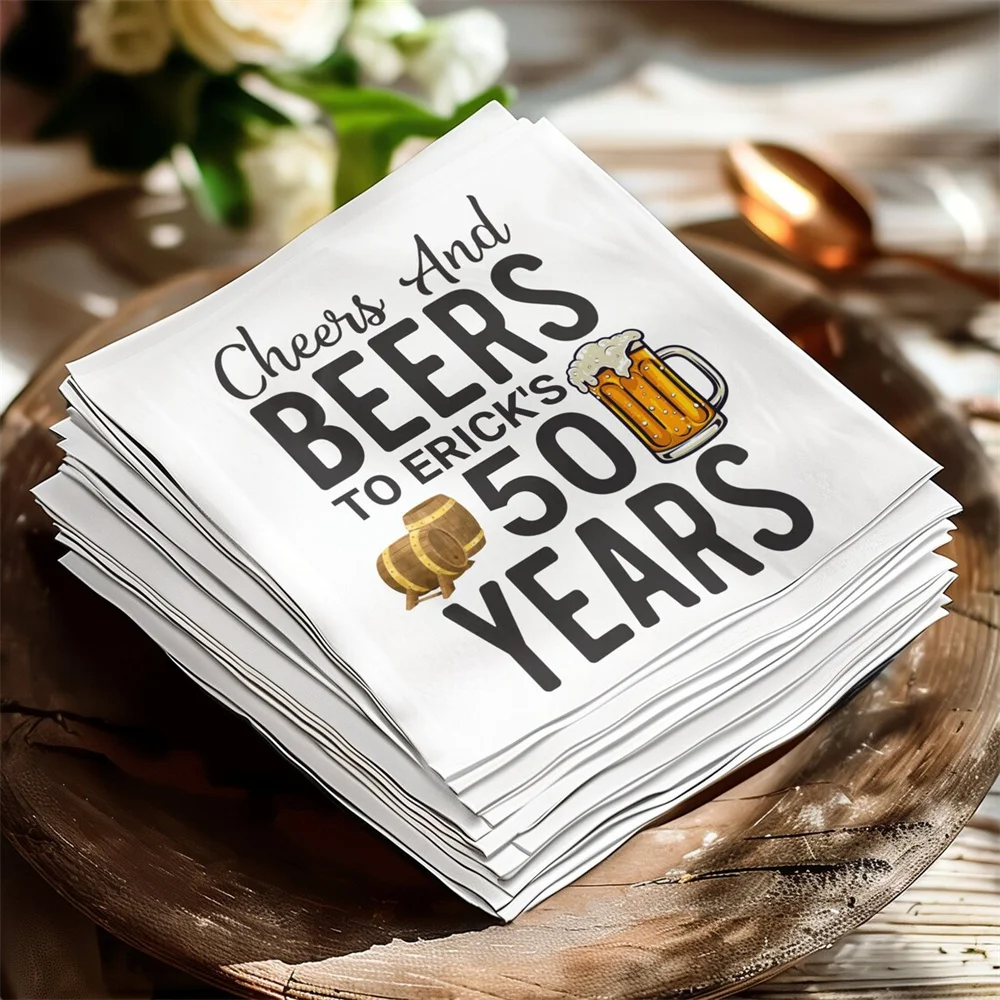 50PCS Custom Cheers and Beers Napkins, Cheers and Beers Birthday, Personalized Birthday Napkins, Beers and Cheers, Cheers Beers,