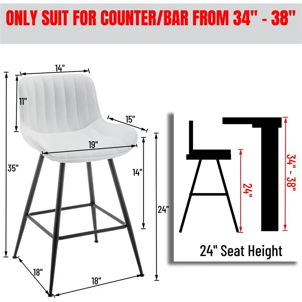 Coppia di sgabelli da bar moderni imbottiti ad altezza bancone in tessuto bianco per cucina, bar e caffè