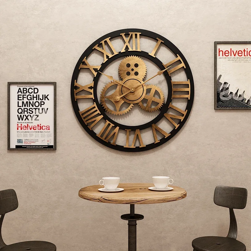 

Art Mural Wall Clocks Luxury Vintage Nordic Restaurant Fashion Round Wall Watch Creative Horloge Murale Living Room Decoration