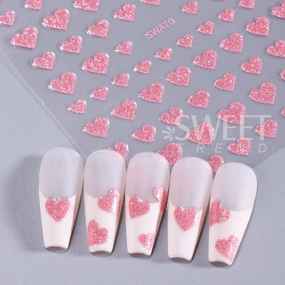 3 uds. De pegatinas 3D de corazón de amor con purpurina para uñas, calcomanías de lujo para uñas de amor rojo y rosa, deslizador adhesivo DIY, decoración de manicura romántica de San Valentín