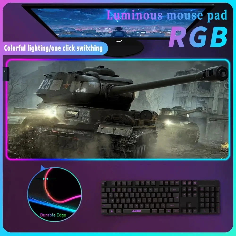 Alfombrilla de ratón RGB W_world of T_tanks, alfombrilla de ratón duradera para teclado, LED, alfombrilla de escritorio grande para jugadores, alfombrilla de ratón fresca luminosa