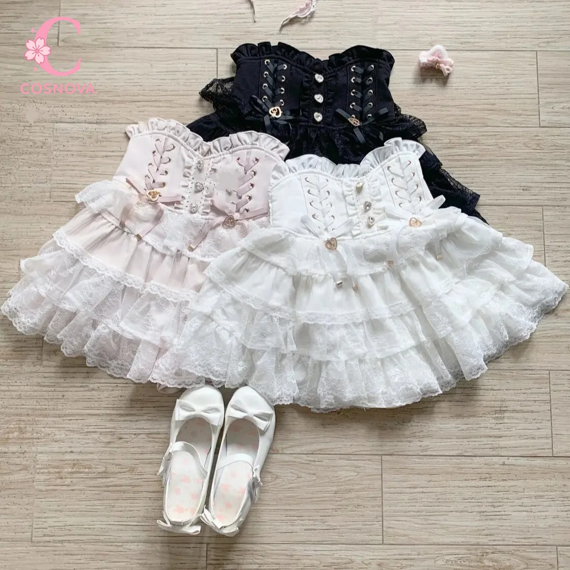 Japanese Style Cute Cake Skirt Set Women Sweet High Waist Lace Trim Mini Skirt Female Kawaii Elegant Vintage Pretty Daily Wear