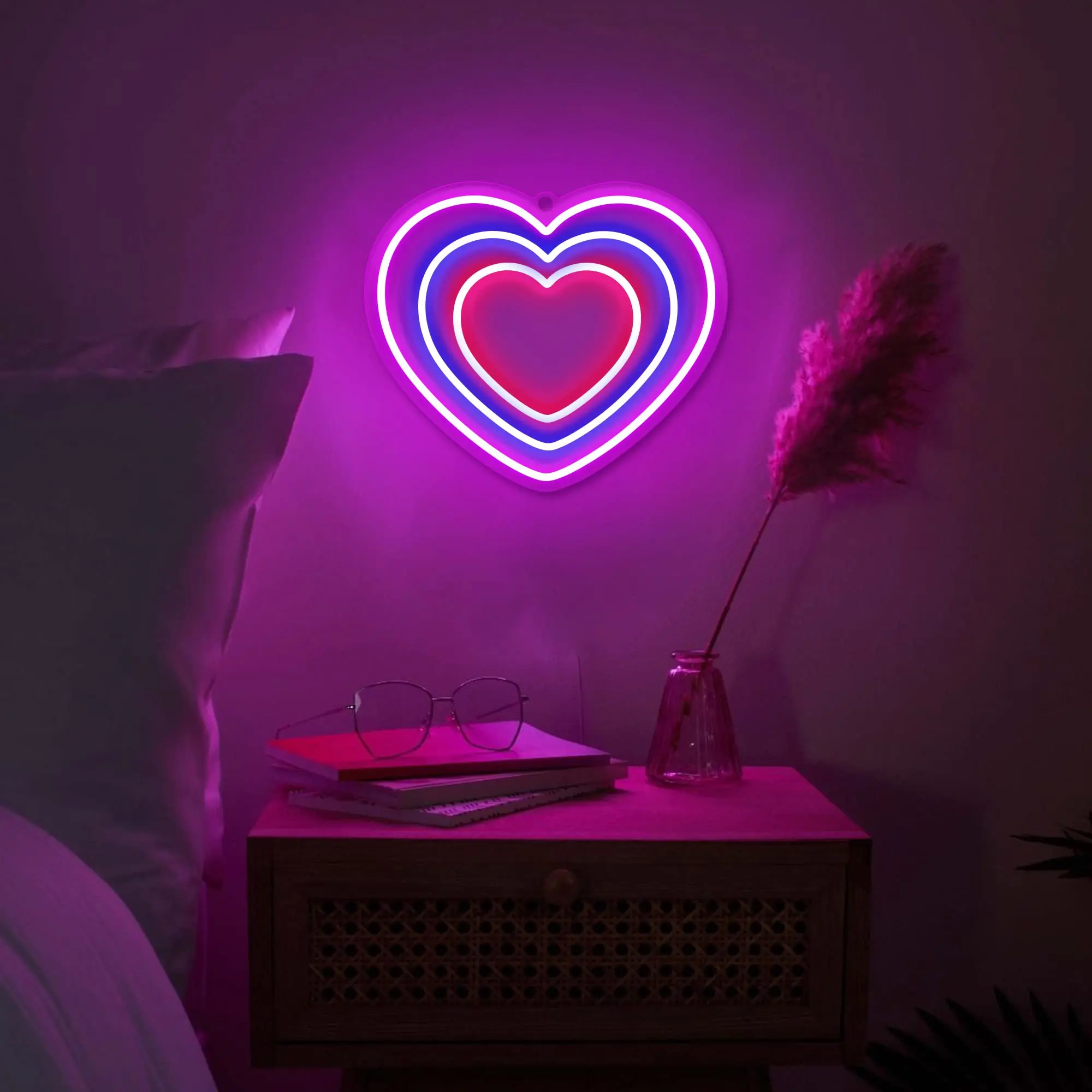Herzförmiges Neonschild, 3-Farben-LED-Neonlicht, USB-Stromversorgung, geeignet für Wand- und Tischdekoration in E-Sport-Räumen, Partys