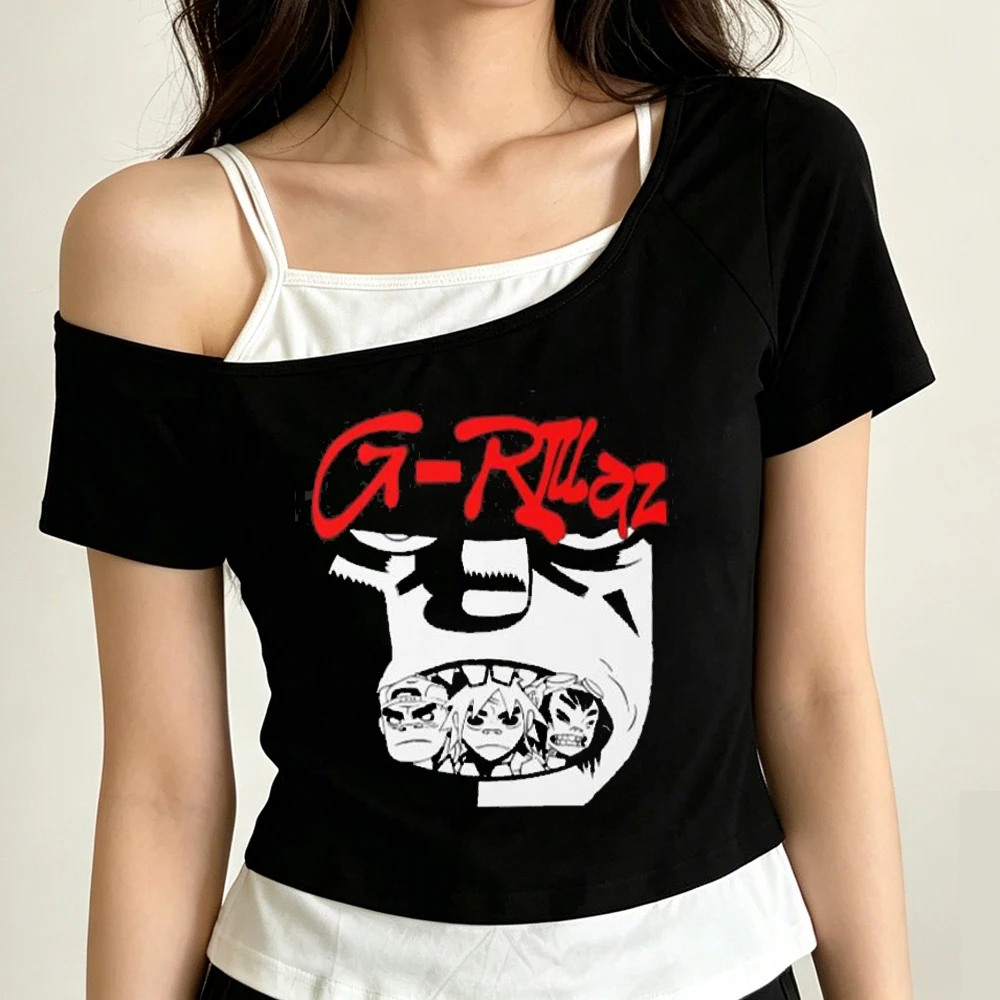 Gorillaz cropped top girl baddie harajuku meme goth t shirt cute emo alternative  gothic manga