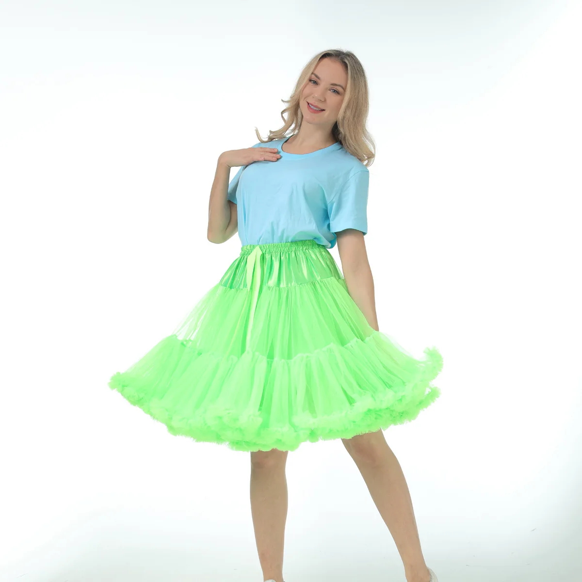 Rok Tutu Puffy panjang selutut 55CM/21.65 inci rok Cosplay Lolita Crinoline antik 50s rok pesta dansa balet putri