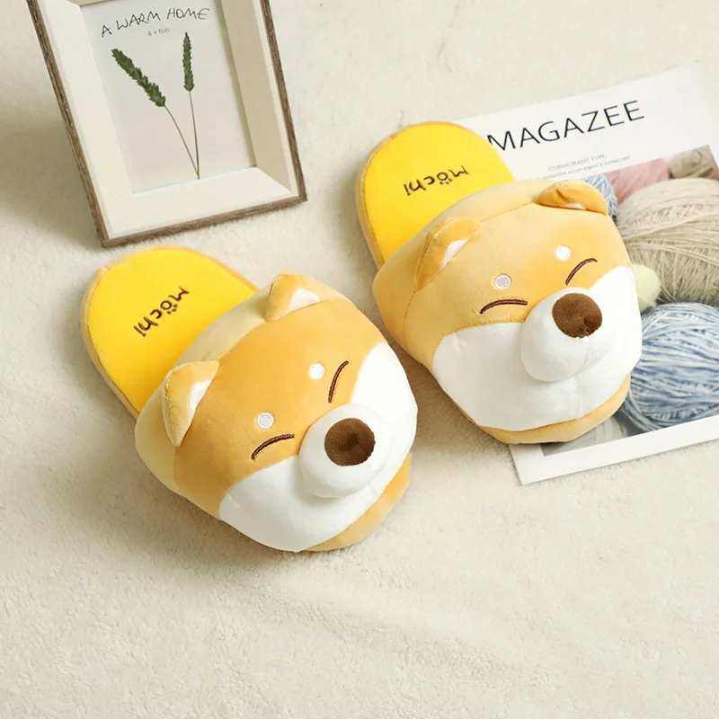 Cute Cartoon Plush Dormitory Home Slippers Women Dog Shiba Inu Husky Indoor Household Slipper Warm Cotton Slippers Couple Shoes