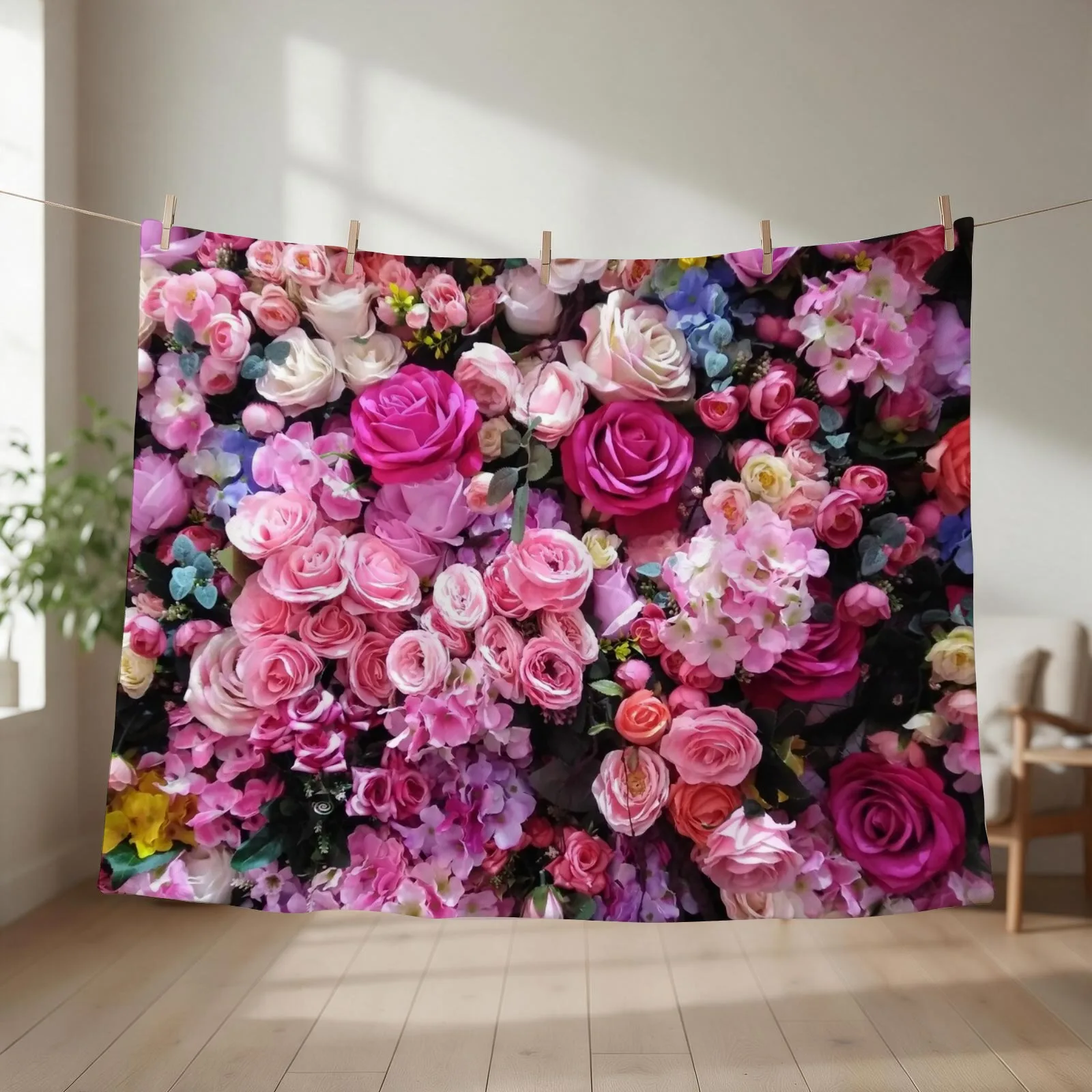 Pink and Red Roses Throw Blanket couch cozy soft plush fuzzy picnic outdoor blanket