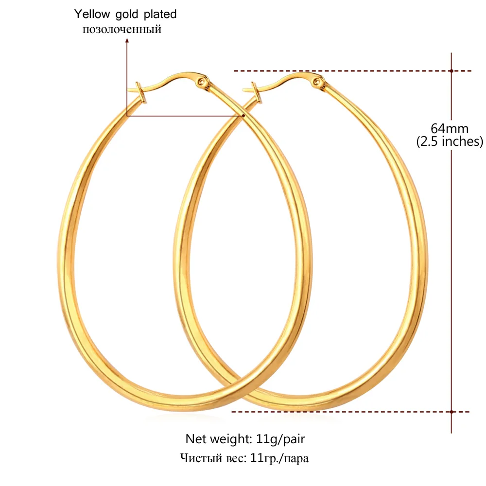 U7 Stainless Steel Chunky Big Waterdrop Hoop Earring for Woman 18k Gold Color Hollow Tear Drop Light Weight Simple Jewelry QC24