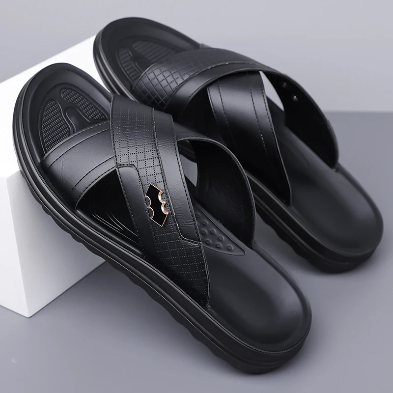 High Quality Full Grain Leather Thick Platform Beach Sandals New Style Anti Slip Outdoor Daily Seaside Sandals For Men Women