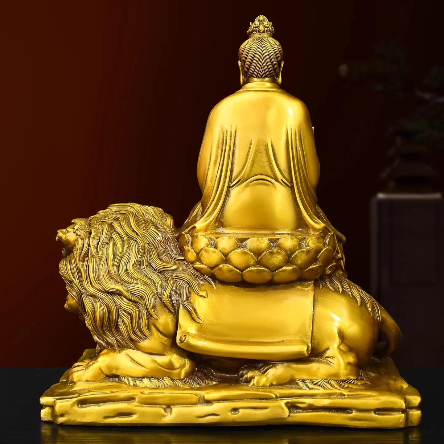 Taiyi Zhenren Statue， Pure Brass Taoist Deity Figurine， Celestial Worthy Savior from Suffering， Nine-Headed Lion Mount for Ho