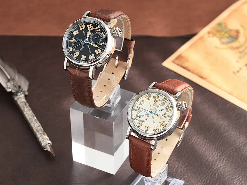 Baltany S6047 Automatikuhr Typ A7 1935 Aviator Hommage Uhr 1930er Vintage Fliegeruhr Mechanische Pilotenuhr Leuchtend Saphirglas Herren – Detail 1