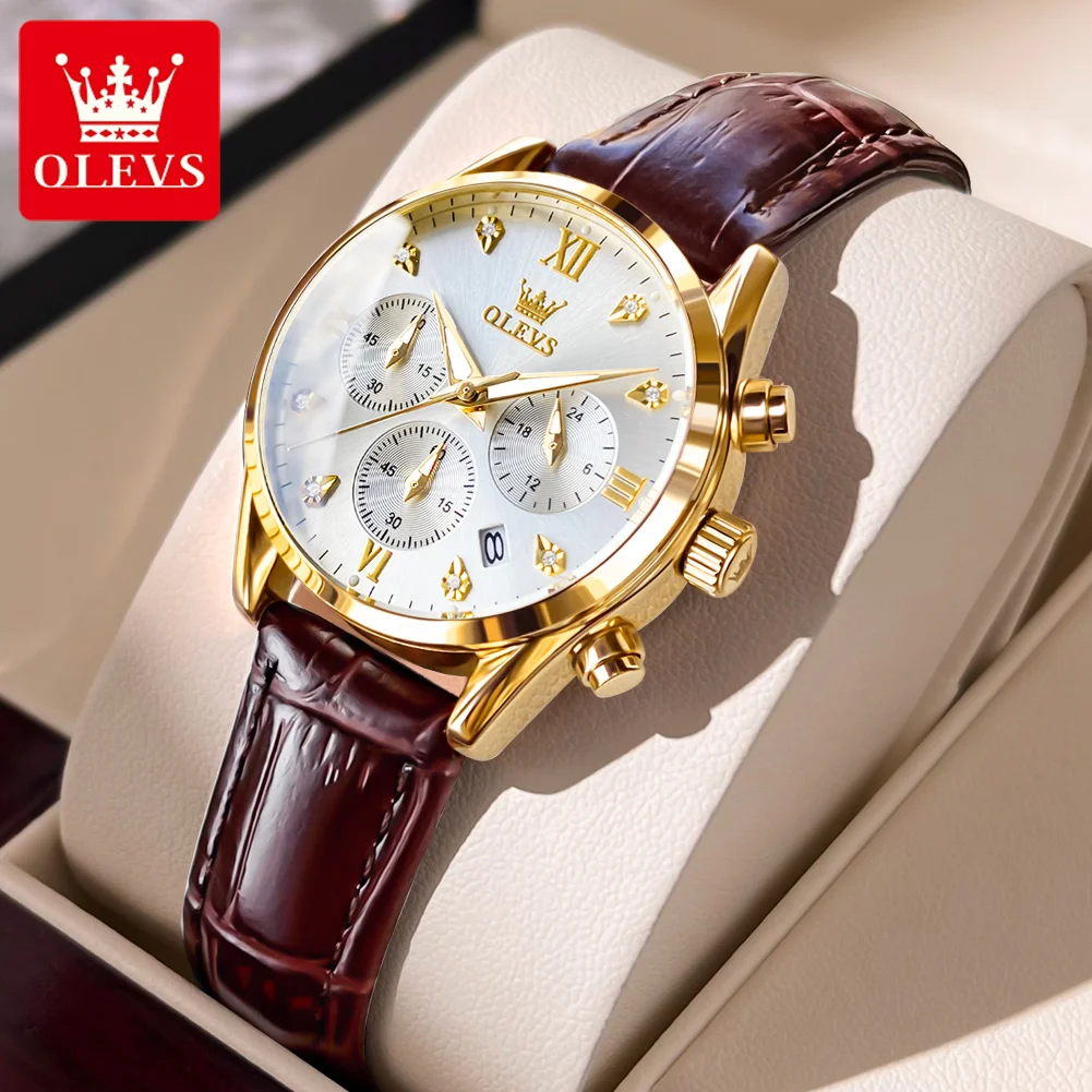

OLEVS Quartz Watch for Women Fashion Leather Strap Waterproof Luminous Auto Date Fashion Elegant Ladies Wristwatches Reloj Mujer