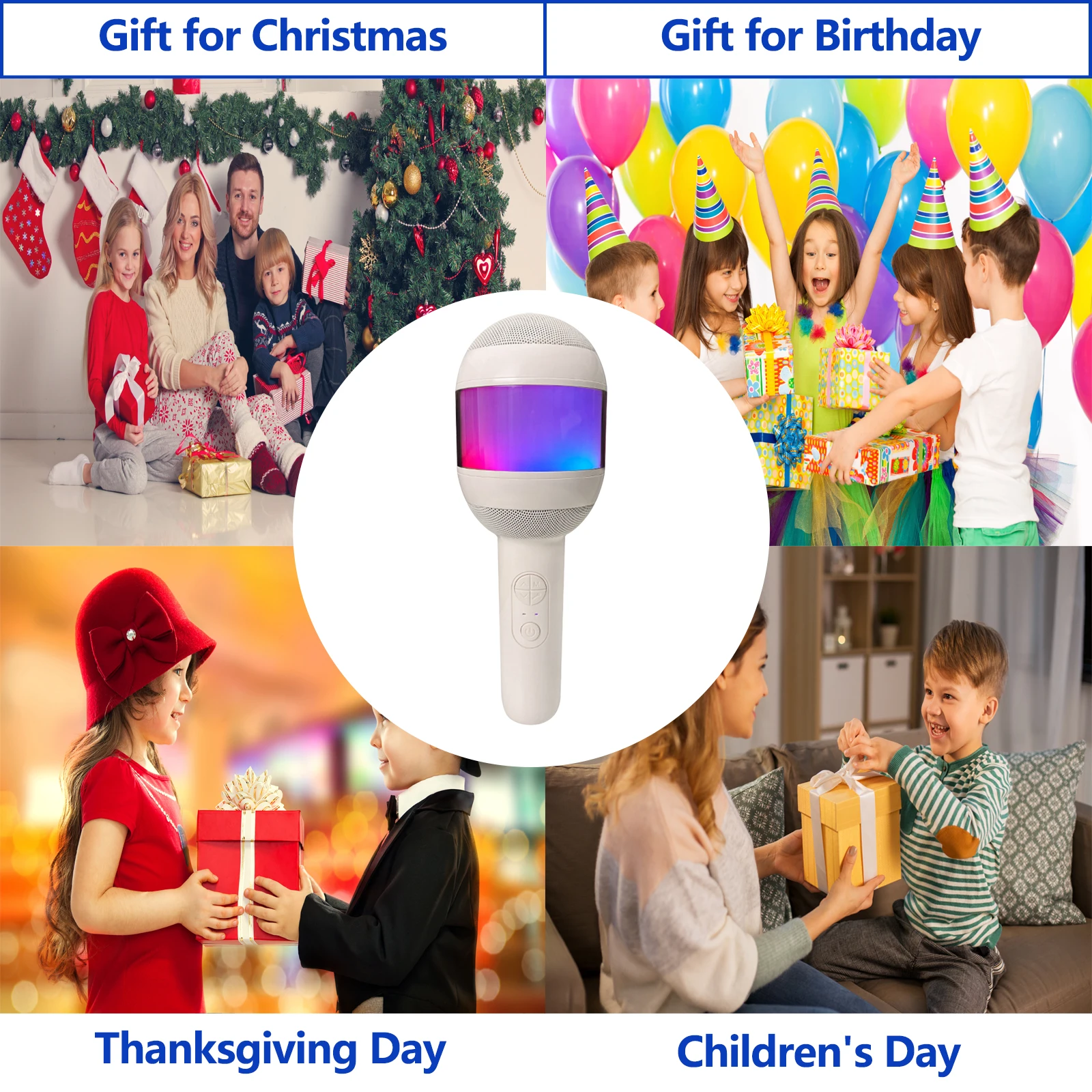 Microphone for Kids Singing 5 in 1 Wireless Bluetooth Microphone with LED Lights Machine Portable Mic Speaker Kids Gifts