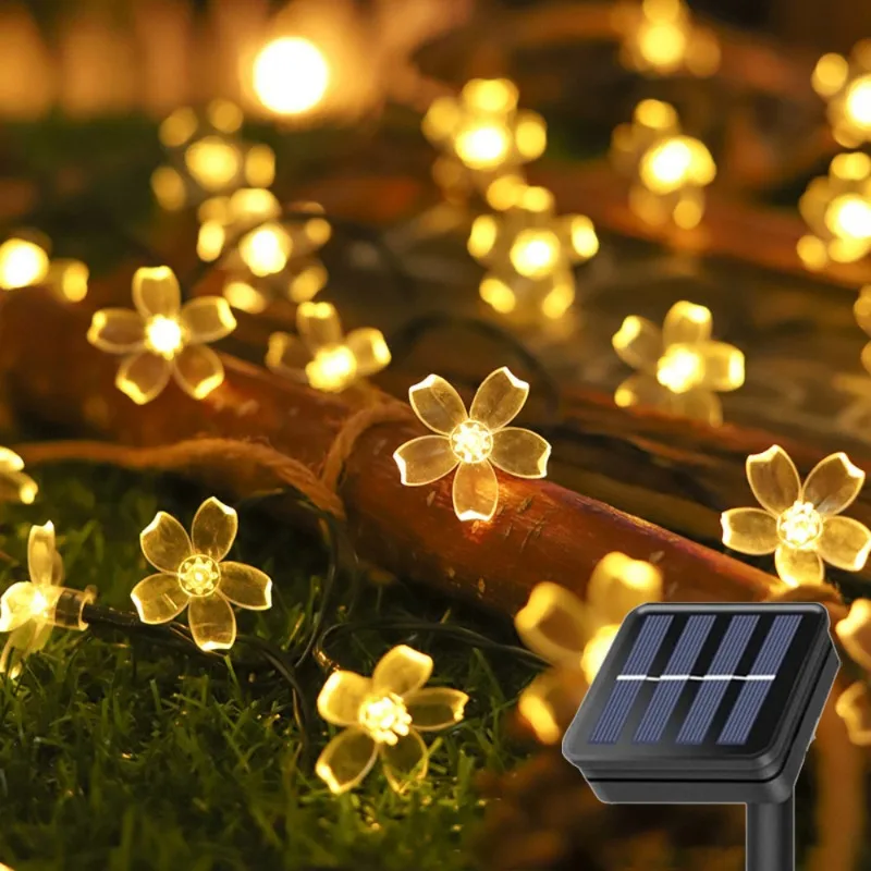 Festoon Cherry Blossom LED Solar Light String Sakura Wedding Fairy Light for Patio Holiday Ramadan Room Decoration Outdoor