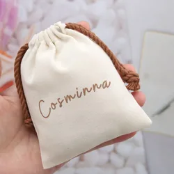 Hot Sale Coffee Cotton Linen Cosmetic Drawstring Gift Bag Organic Cotton Muslin Makeup Pouch