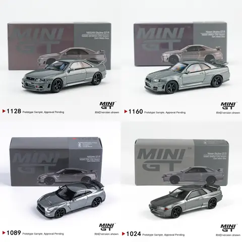 MINIGT 1/64 Skyline GTR Dark Metal Gray jdm R34 R33 R35 R32 Gunmetal CRS series TSM Model car model 1160 1128 1089 1024 869