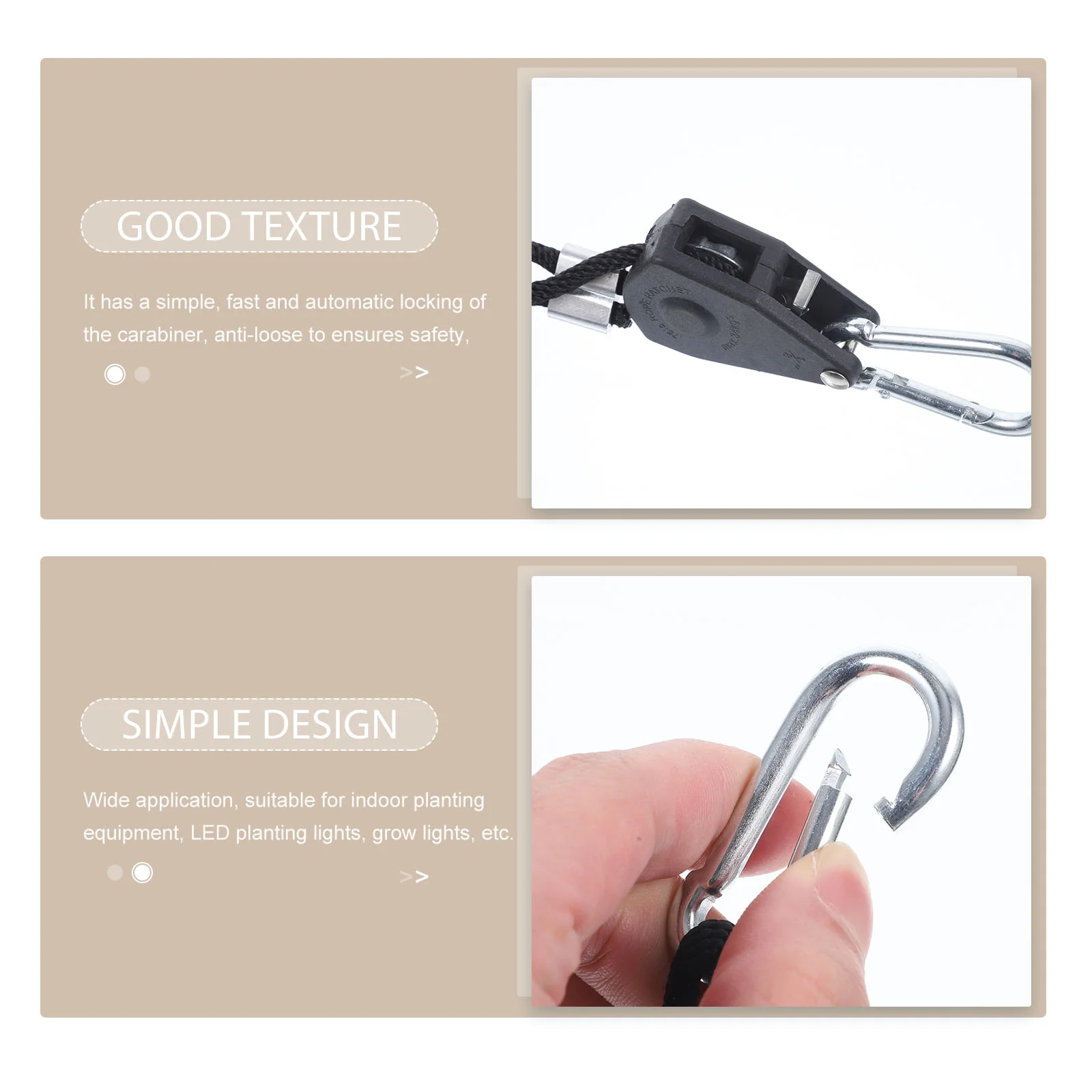 4 Pcs Grow Light Rope Hook Plant Hangers Heavy Duty Ratchet Hanging Coat Abs Adjustable Clip Ropes LED