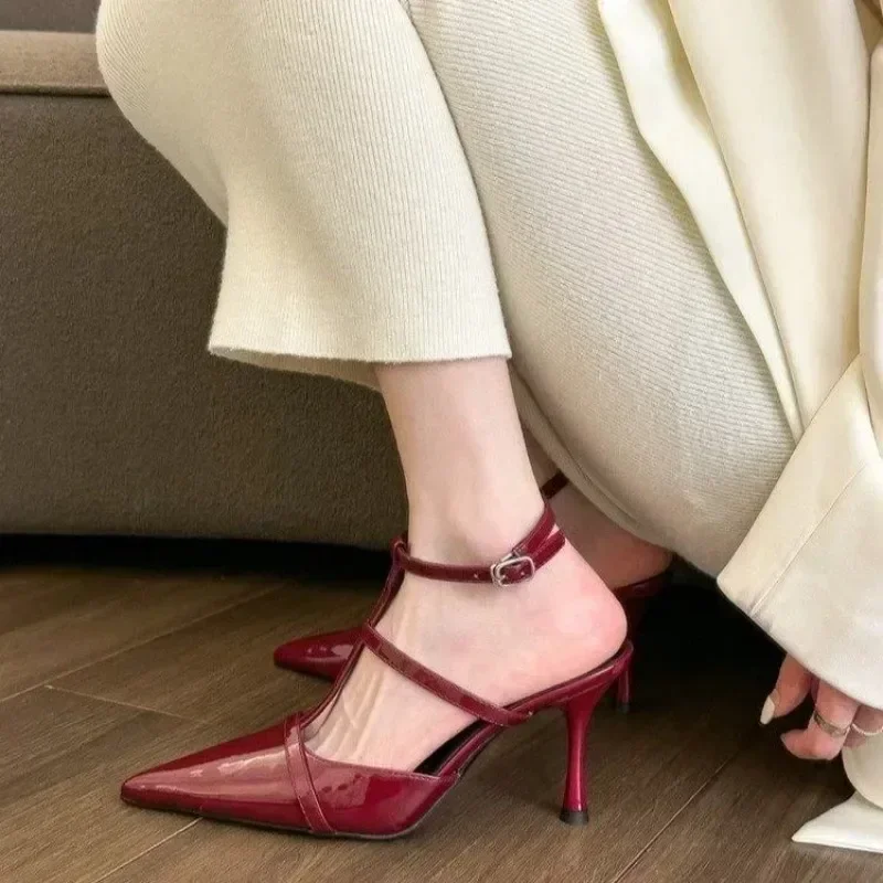 Buty Obcasy Niebieskie Czółenka 2024 Szpiczaste Sandały Klinowe Damskie Slingback Pomarańczowe Paski Retro Beżowe Najnowsze Niskie Casualowe Buty