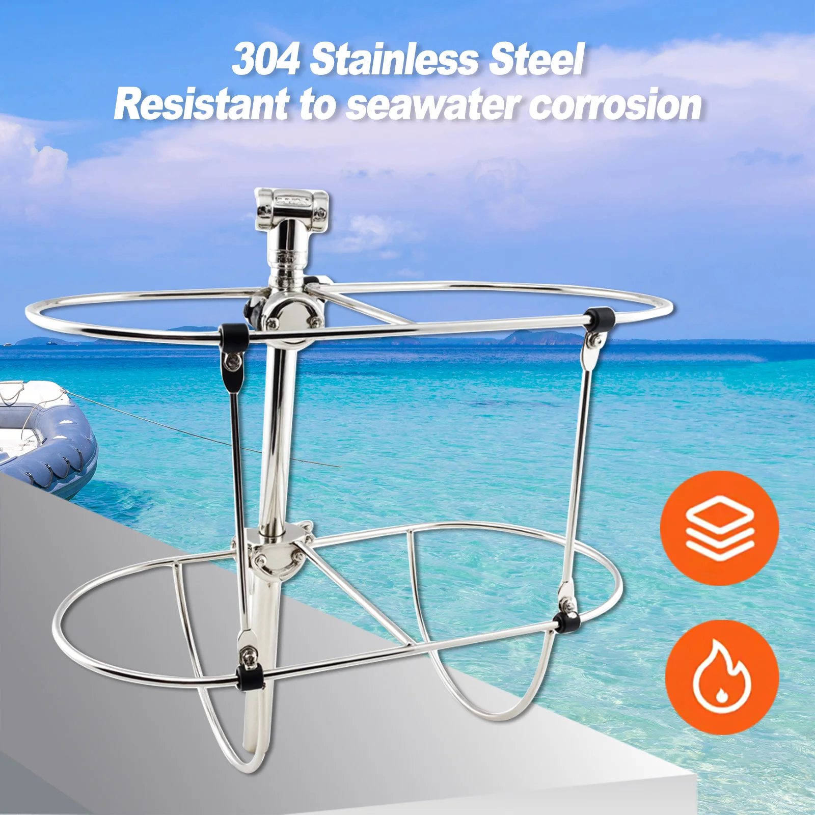 Rack de suporte de pára-choque duplo dobrável de aço inoxidável marinho de 9,5 polegadas para pára-choques de barco inflável