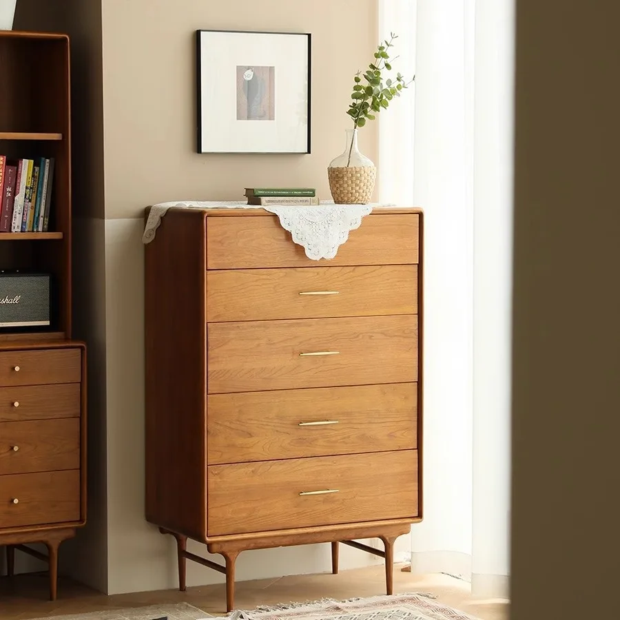 

American solid wood European chest of drawers retro bedroom living room simple storage cabinet locker cabinet against the wall