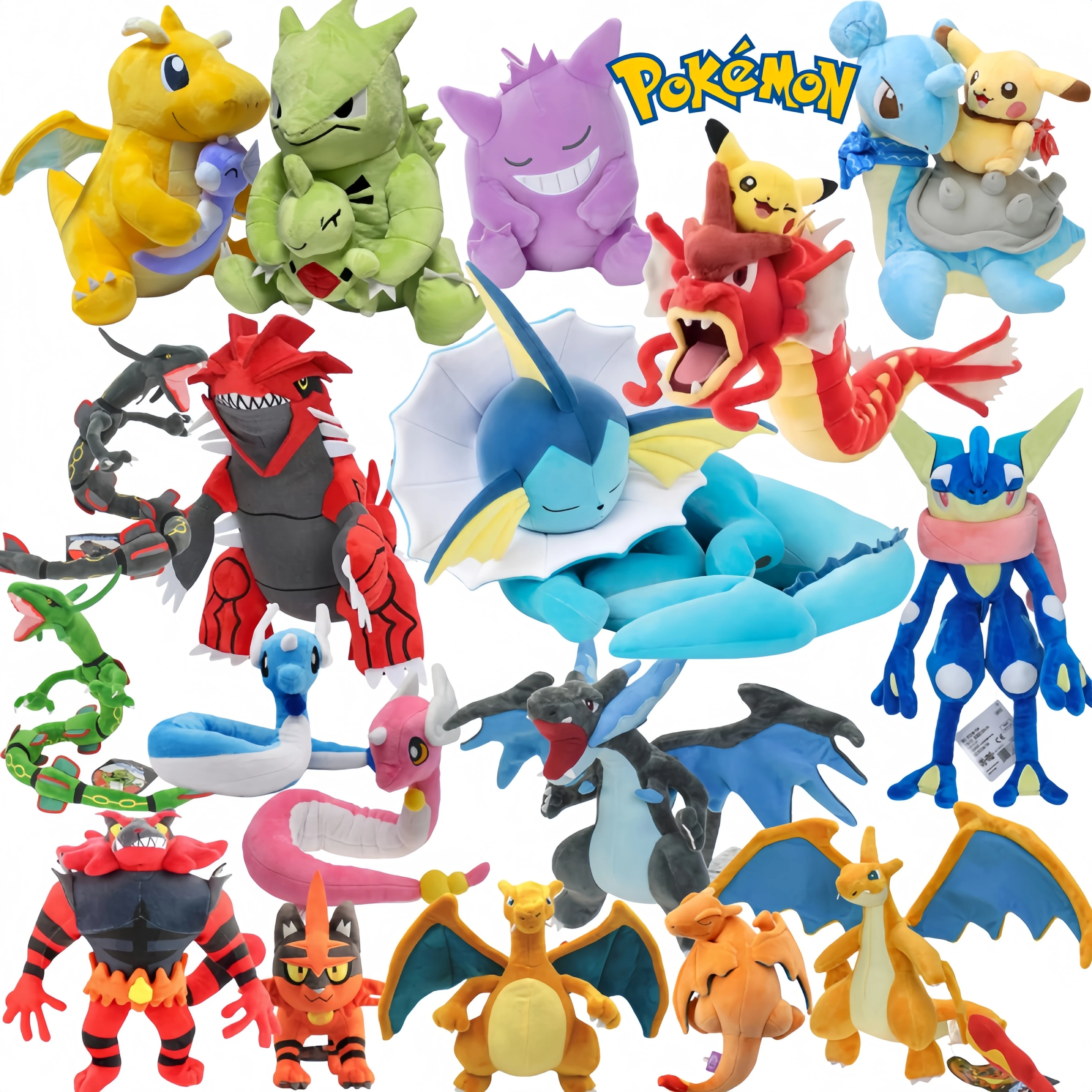 Pokemon Vaporeon Peluche Shiny Charizard XY Stuffed Plush Toy Eevee Pikachu Riding Gyarados Lapras Tyranitar Dragonite Peluche