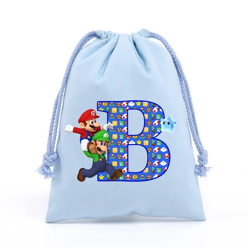 Super Marios Letter A-Z Gift Bags Kids Anime Drawstring Package Boys Girls Birthday Halloween Christmas Party Pouch Hot Sales