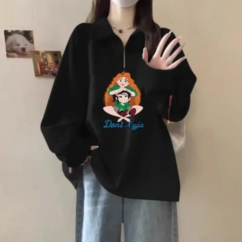 

Толстовки с принтом, женские пуловеры с отложным воротником, топы, осень-зима, мешковатые, повседневные, эстетические, популярные, уютные, новые, шикарные, уличные