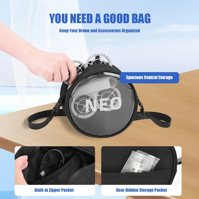 VOLODYMYR Carrying Case for DJI NEO Drone Portable Transparent Storage Bag Travel Handbag Shoulder Strap Crossbody Organizer Bag