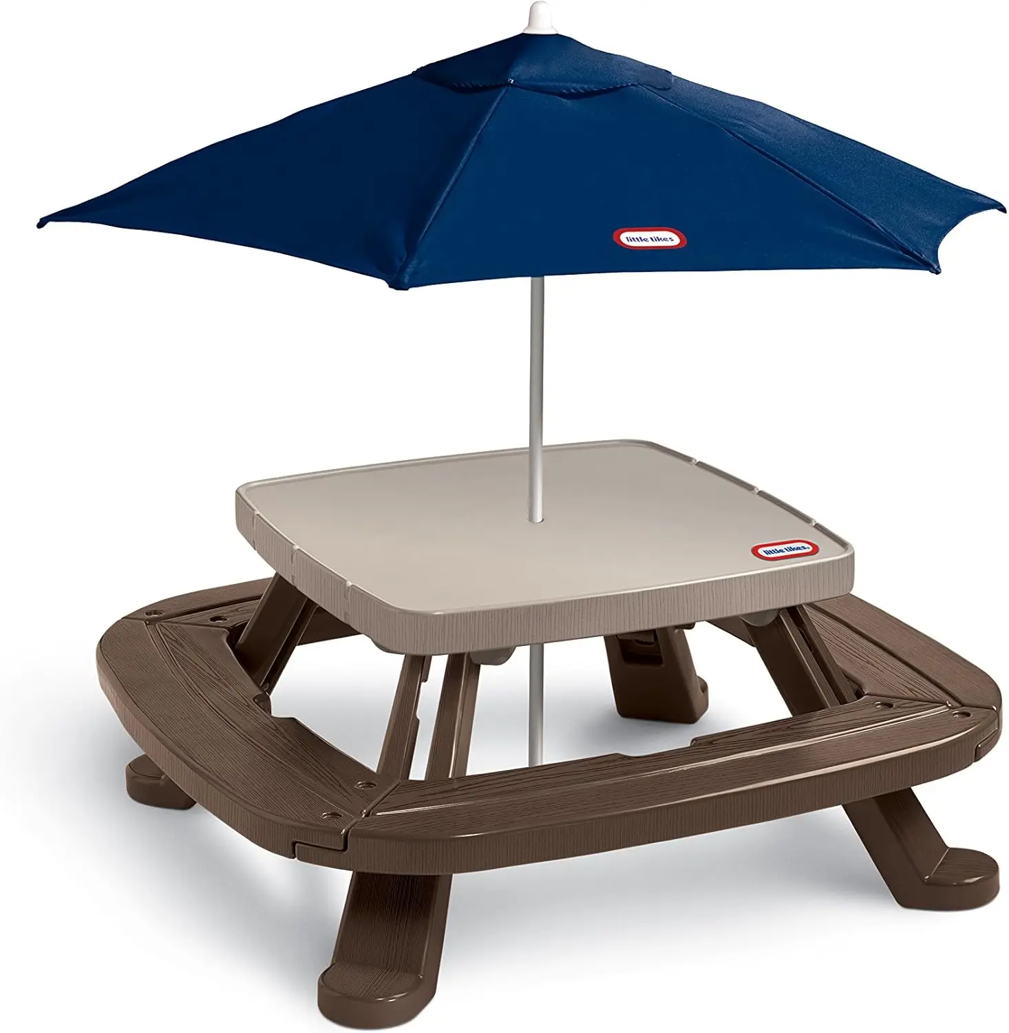 Little Fold 'n Store Picnic Table with Market Umbrella, Brown